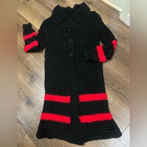Handmade crochet jackets cardigan Black and Red  Knit jacket, large, X large